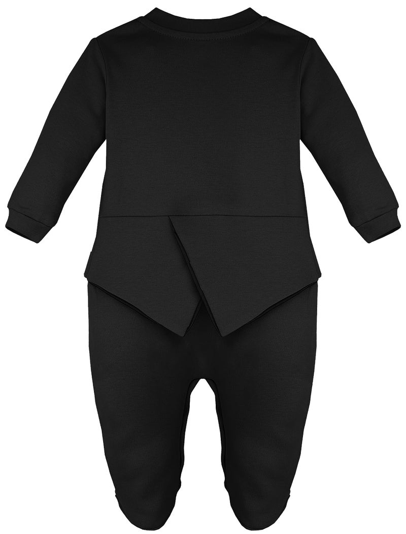 Lilax Baby Boy Gentleman Tuxedo Footie Christmas Holiday Outfit with Bow Tie (Newborn, Black) - Image 3