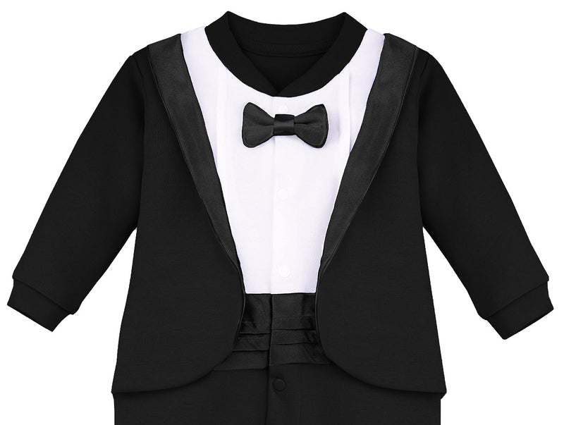 Lilax Baby Boy Gentleman Tuxedo Footie Christmas Holiday Outfit with Bow Tie (Newborn, Black) - Image 4