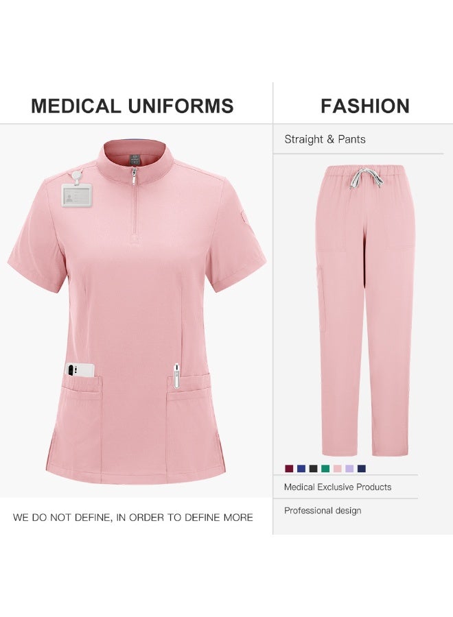 Loquat Womens Medical Scrubs Set Medical Uniform Set Pink - Image 1