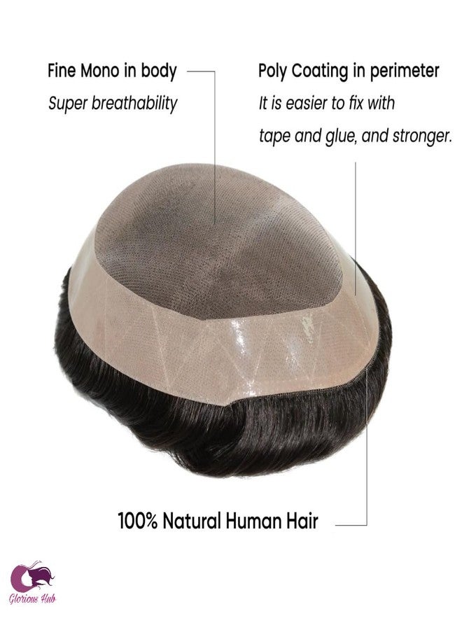 Glorious Hub® Fine Mono Hair Patch for Men | Super Breathable 100% Natural Human Hair Wig with Poly Coated Perimeter for Easy Fixing – Premium Toupee/Hair Replacement System | (Natural Black, 8x5) - Image 2