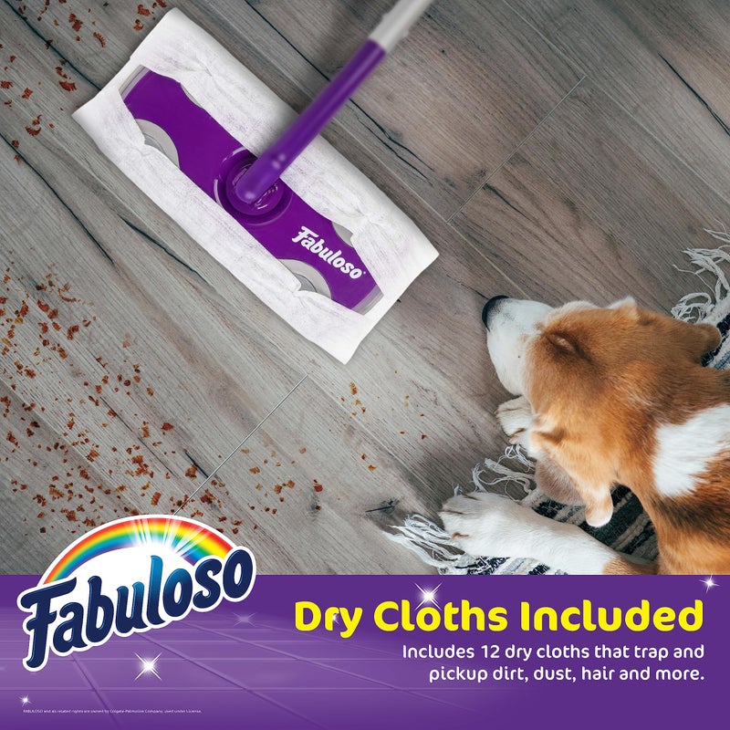 Fabuloso Dry and Wet Sweeper, 2-in-1 Floor Dust Mop for Dry Sweeping and Light Wet Mopping, Lightweight Aluminum Handle, Swivel Low-Profile Head, Bonus 12 Dry Pads Included - Image 2