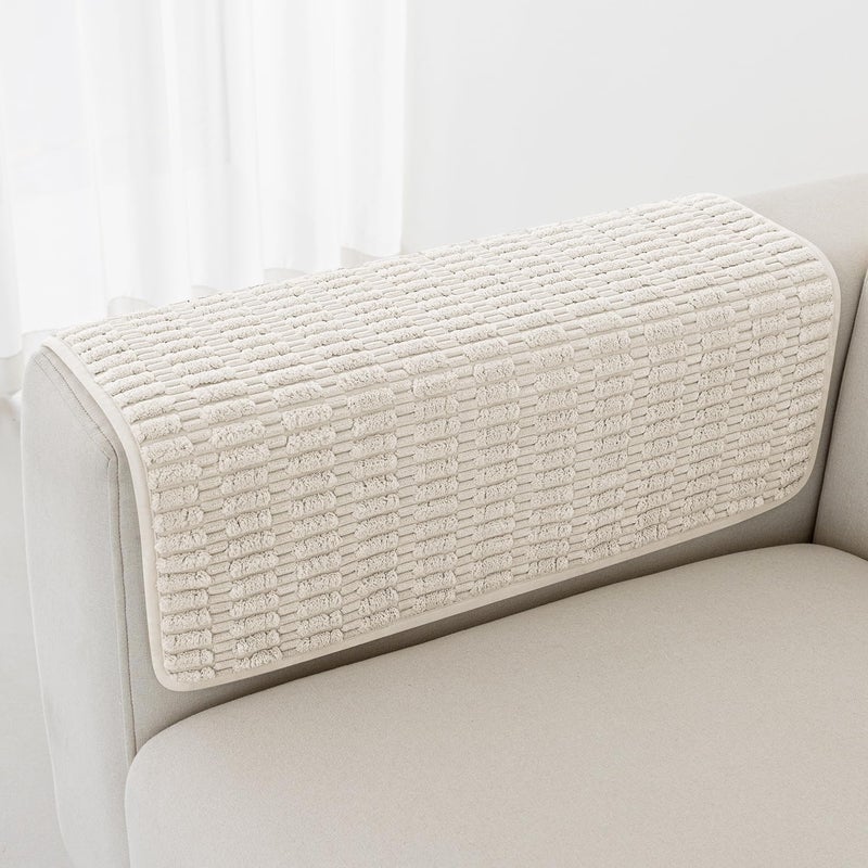 Foxdecor Couch Arm Covers Sofa Arm Covers, Arm Chair Covers Set of 2, Non-Slip Chair Arm Covers, Arm Rest Cover for Sofa, Armchair Slipcovers Couch Protector (Cream White 20x20 inch) - Image 1