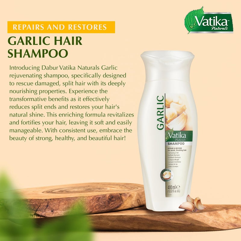 Vatika Naturals Dabur Vatika Naturals Garlic Shampoo â€“ Fortifying Cleanser with Garlic Extracts â€“ Boosts Hair Strength, Reduces Breakage & Supports Healthier, Thicker Strands for All Hair Types â€“ 400ml Bottle - Image 3