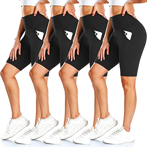 FULLSOFT 4 Pack Biker Shorts for Women – 8" High Waist Tummy Control Workout Yoga Running Compression Exercise Shorts with Pockets(4 Pack Black/Black/Black/Black,Small-Medium) - Image 1