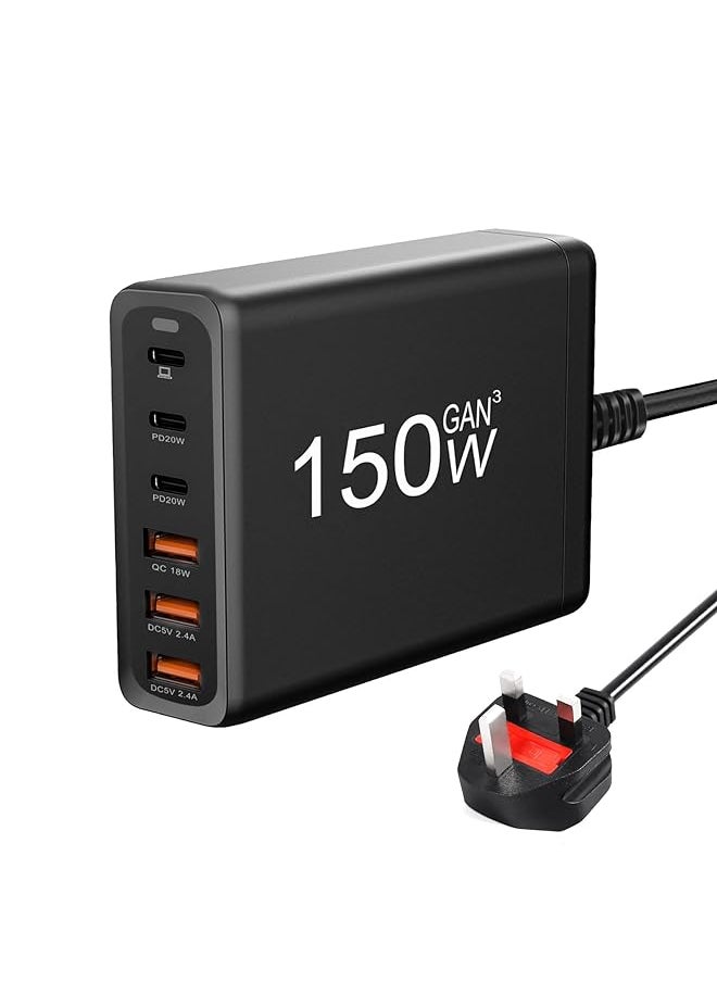 XMUXI - Usb C Charger 150W Gan 6 Port Fast Charger Adapter Portable Desktop Usb Charging Station Pd Qc Dc For Mac Book Laptops Smartphone I Pad Smartwatch Etc. - Image 1