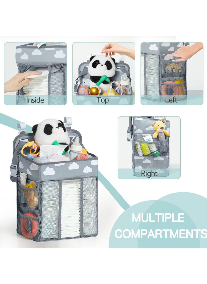 Generic Diaper Crate Hanging Diaper Rack Organizer, Hanging Nursery Diaper Storage Bags Diaper Rack Organizer for Crib Changing Table Playpen Wall Baby Shower Gift Bedside Organizer - Gray  - Image 2