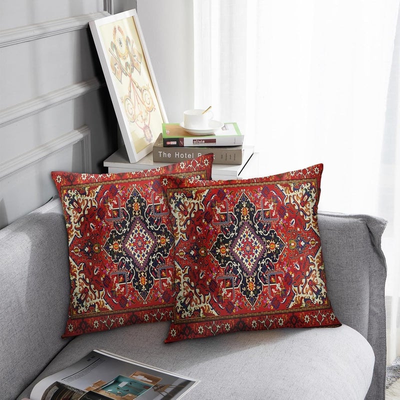 Britimes Throw Pillow Covers, Aztec Home Art Decor, 18 x 18 Inches Set of 2 Cushion Couch Sofa Cases, Bohemian Paisley Floral Painting Pillowcases for Bedroom, Living Room, Red Tribal Decorative - Image 2