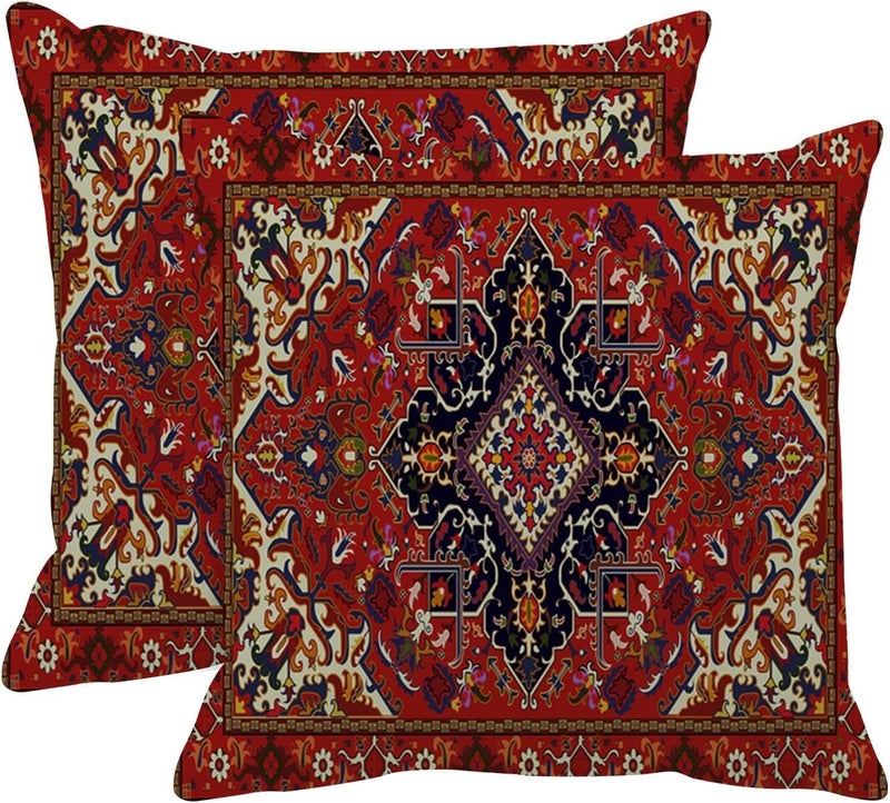 Britimes Throw Pillow Covers, Aztec Home Art Decor, 18 x 18 Inches Set of 2 Cushion Couch Sofa Cases, Bohemian Paisley Floral Painting Pillowcases for Bedroom, Living Room, Red Tribal Decorative - Image 1