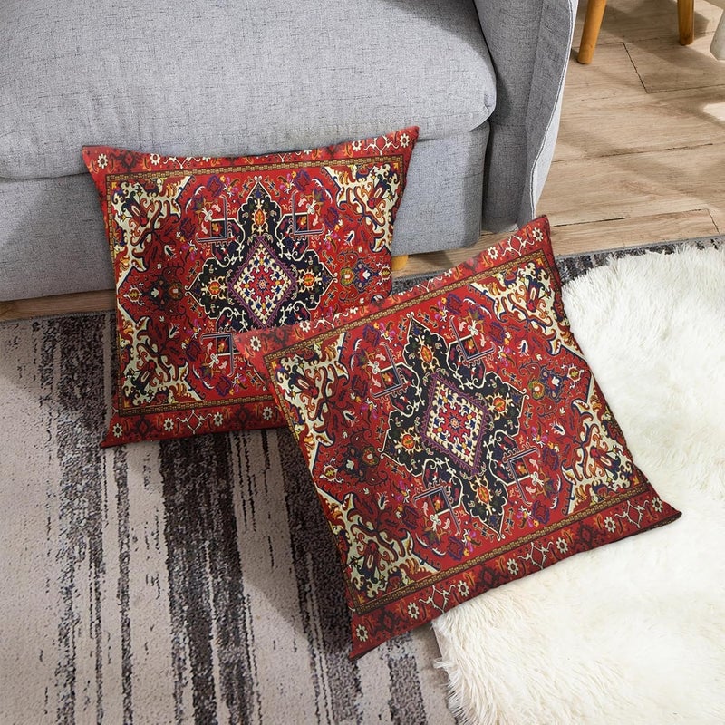 Britimes Throw Pillow Covers, Aztec Home Art Decor, 18 x 18 Inches Set of 2 Cushion Couch Sofa Cases, Bohemian Paisley Floral Painting Pillowcases for Bedroom, Living Room, Red Tribal Decorative - Image 3