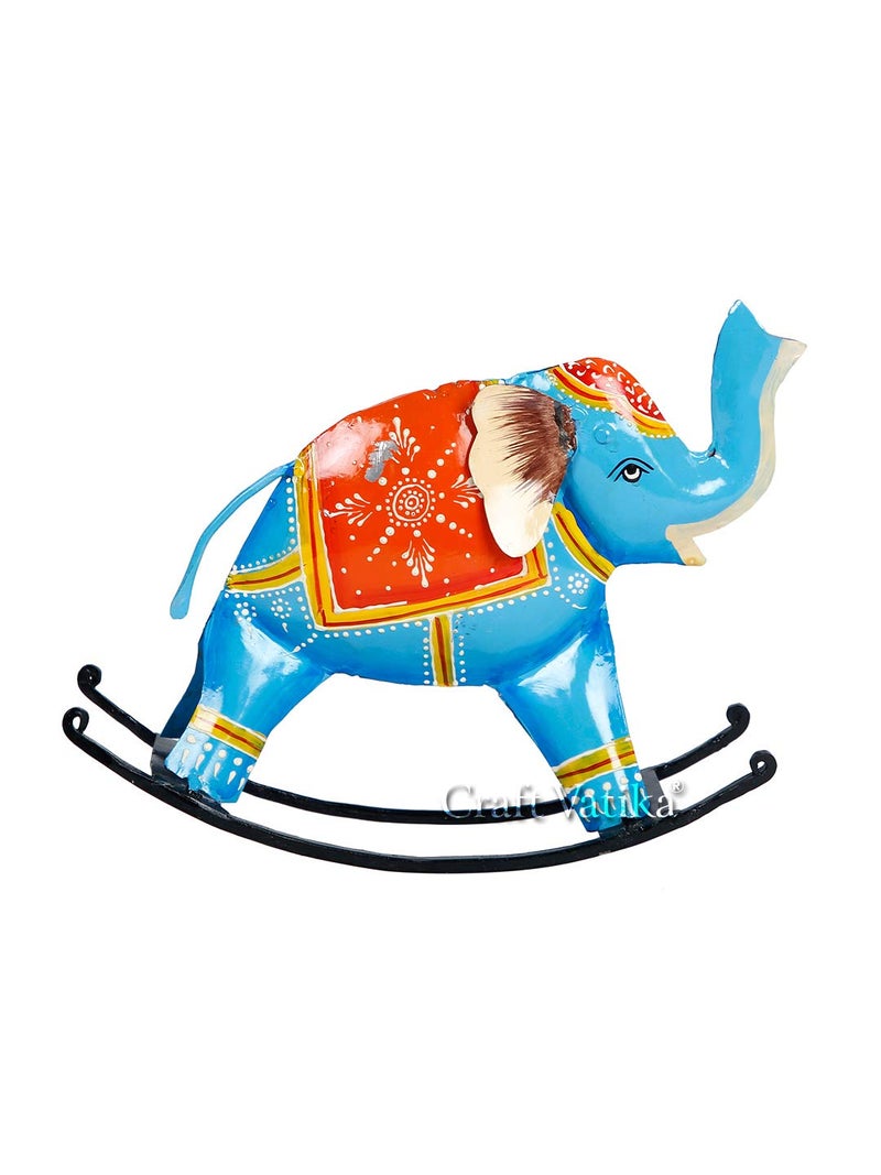 CraftVatika CraftVatika Iron Swing Elephant Trunk Up Showpiece 9 x 7 x 2 Inches Multicolour - Image 2