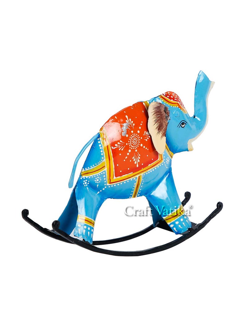 CraftVatika CraftVatika Iron Swing Elephant Trunk Up Showpiece 9 x 7 x 2 Inches Multicolour - Image 3