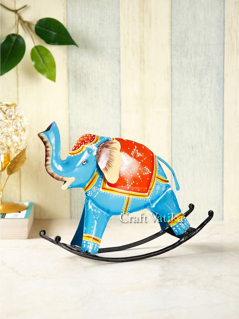 CraftVatika CraftVatika Iron Swing Elephant Trunk Up Showpiece 9 x 7 x 2 Inches Multicolour - Image 1