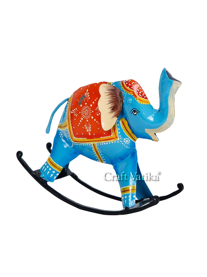 CraftVatika CraftVatika Iron Swing Elephant Trunk Up Showpiece 9 x 7 x 2 Inches Multicolour - Image 4