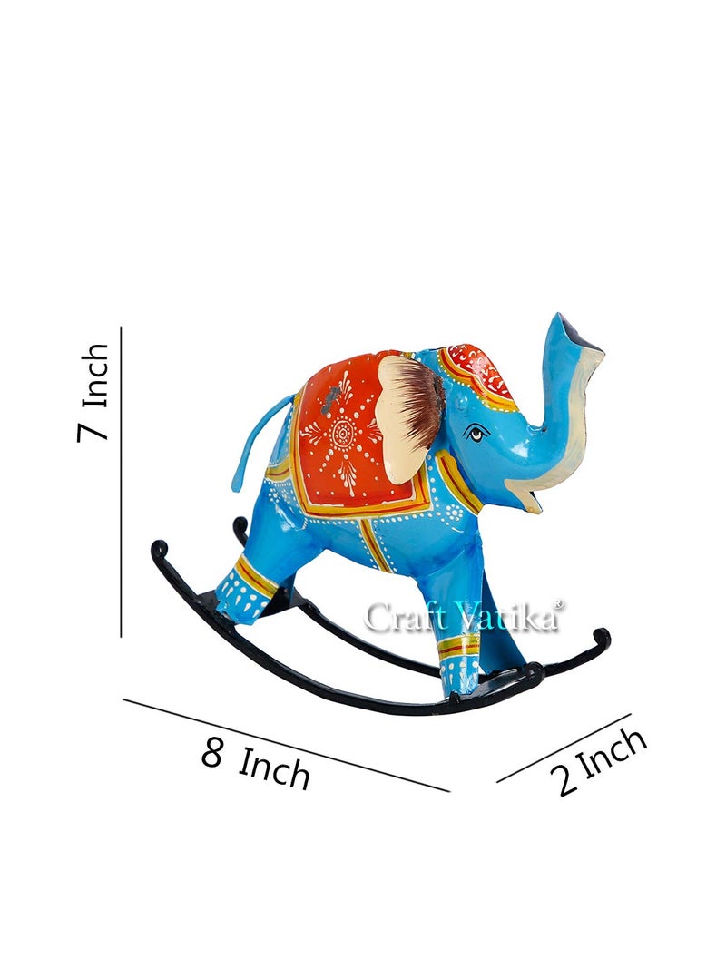 CraftVatika CraftVatika Iron Swing Elephant Trunk Up Showpiece 9 x 7 x 2 Inches Multicolour - Image 5