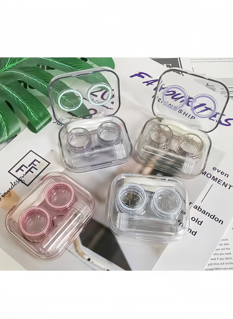 حافظة عدسات لاصقة شفافة مكونة من 4 قطع بغطاء قلاب، حافظة عدسات لاصقة مانعة للتسرب، مجموعة عدسات لاصقة لطيفة مع أداة إزالة الملقط وزجاجة محلول، مناسبة للسفر والاستخدام المنزلي، 4 ألوان - Image 3