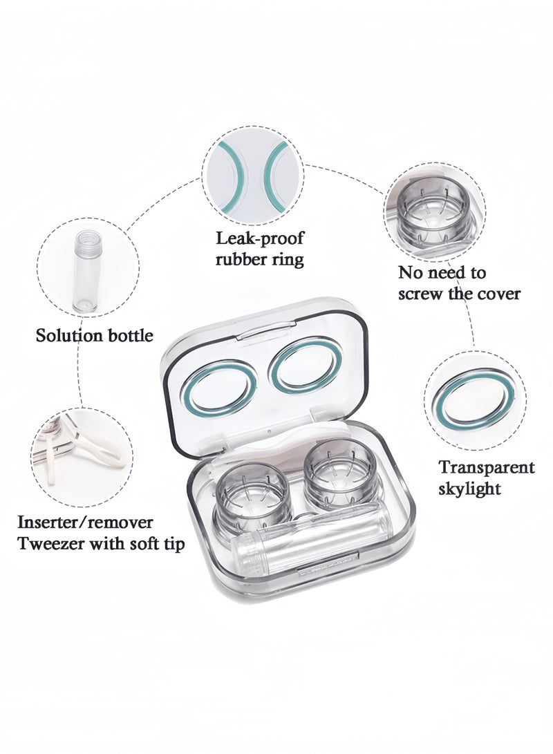 حافظة عدسات لاصقة شفافة مكونة من 4 قطع بغطاء قلاب، حافظة عدسات لاصقة مانعة للتسرب، مجموعة عدسات لاصقة لطيفة مع أداة إزالة الملقط وزجاجة محلول، مناسبة للسفر والاستخدام المنزلي، 4 ألوان - Image 4