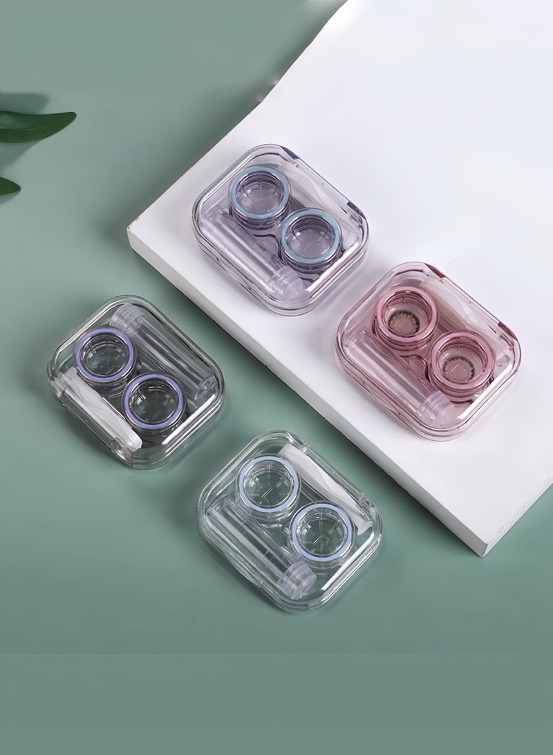 حافظة عدسات لاصقة شفافة مكونة من 4 قطع بغطاء قلاب، حافظة عدسات لاصقة مانعة للتسرب، مجموعة عدسات لاصقة لطيفة مع أداة إزالة الملقط وزجاجة محلول، مناسبة للسفر والاستخدام المنزلي، 4 ألوان - Image 2