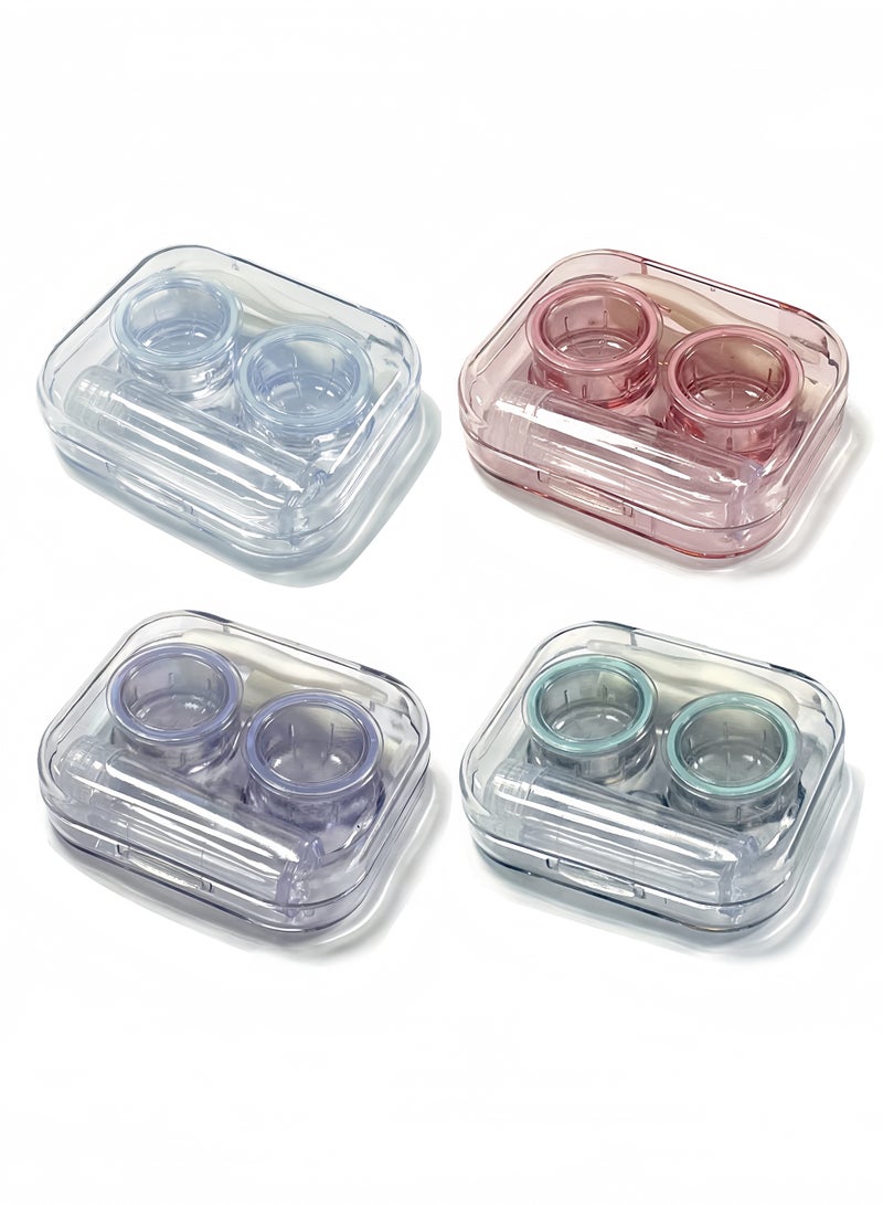 حافظة عدسات لاصقة شفافة مكونة من 4 قطع بغطاء قلاب، حافظة عدسات لاصقة مانعة للتسرب، مجموعة عدسات لاصقة لطيفة مع أداة إزالة الملقط وزجاجة محلول، مناسبة للسفر والاستخدام المنزلي، 4 ألوان - Image 1