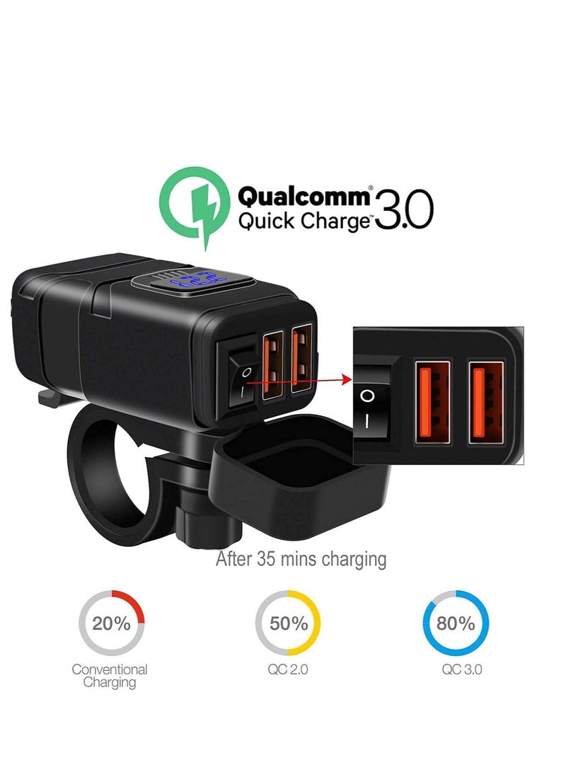 شاحن دراجة نارية SAE إلى محول USB للسيارة مزدوج سريع ومقياس جهد 12 فولت مع مفتاح تشغيل/إيقاف مستقل مجموعة شحن 10 أمبير للهاتف ونظام تحديد المواقع والتابلت - Image 5