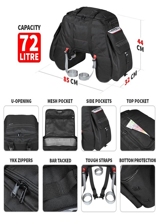 ViaTerra Claw 72L Motorcycle Tail Bag with Rain Cover (Black) - Image 3