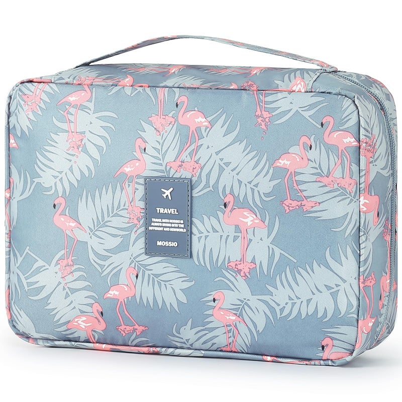 Mossio Hanging Toiletry Bag with Sturdy Hook Large Portable Cosmetic Makeup Travel Organizer for Men Women Grey Flamingo - Image 2