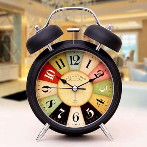 KADIO Vintage Alarm Analog Clock Twin Bell with Night Backlight Function and Silent Motion, Metal Frame High Volume Bedside Luminous Alarm for Students Bedroom/Office (Black), 8 * 12 Cm - Image 2