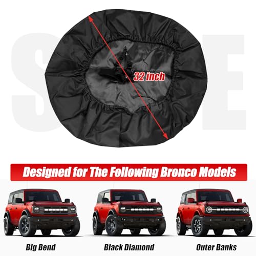 EVGoXMods 32 Inches Spare Tire Covers for Ford Bronco Base, Big Bend, Black Diamond, Outer Banks 2/4 Door 2025 2024 2023 2022 2021, Wheel Tyre Protectors with Backup Camera Hole Exterior Accessories - Image 2