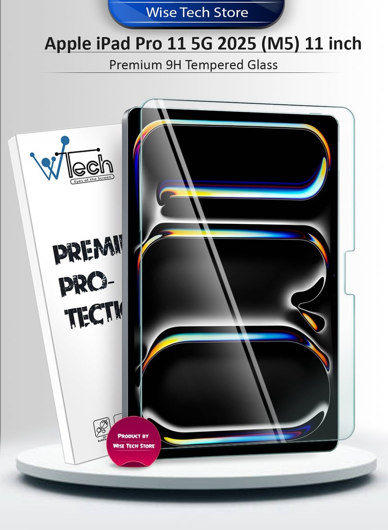دبليو تيك حامي شاشة زجاجي مقسى بجودة عالية لجهاز Apple iPad Pro 11 5G 2025 (M5) بحجم 11 بوصة، من سلسلة WTech المميزة، حواف منحنية، صلابة 9H، تغطية كاملة عالية الدقة (TSGPCN) - شفاف - Image 1