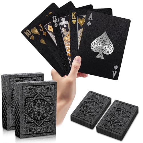 Wkchxd Playing Cards 2 Pack Plastic Playing Cards Waterproof Deck of Cards 2 Pack Cool Black Palying Cards for Adults Premium Standard Poker Card Set for Beach Pool Table Party Card Games Black - Image 1