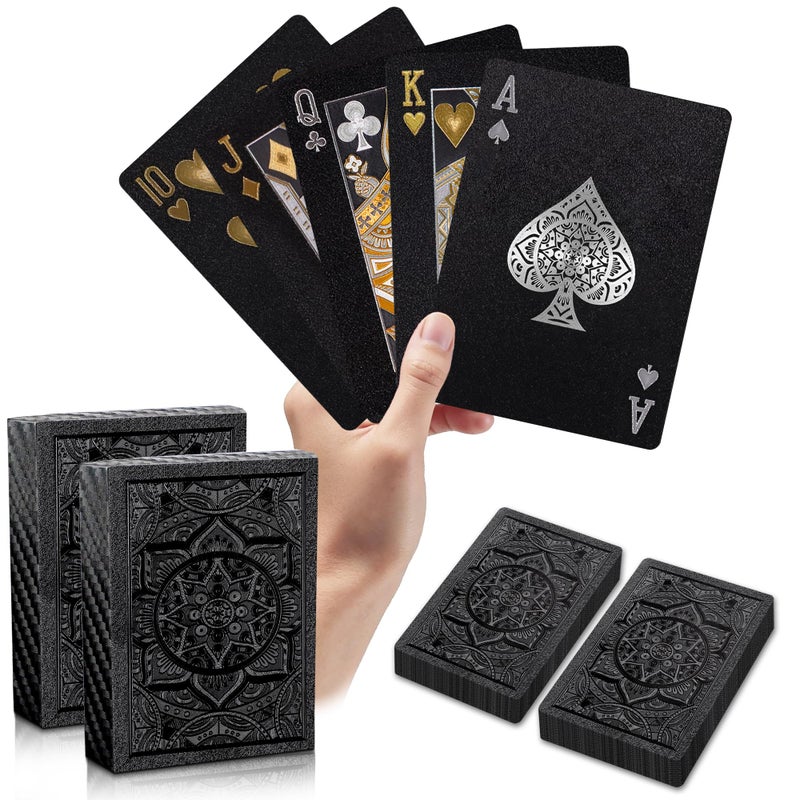Wkchxd Playing Cards 2 Pack Plastic Playing Cards Waterproof Deck of Cards 2 Pack Cool Black Palying Cards for Adults Premium Standard Poker Card Set for Beach Pool Table Party Card Games Black - Image 3