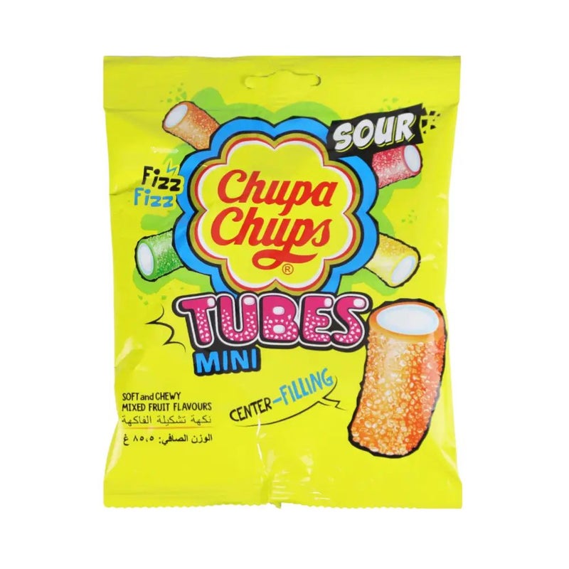 Chupa Chups Mini Tubes Center Filling Sour Chewy Tubes- 85.5gms - Image 1