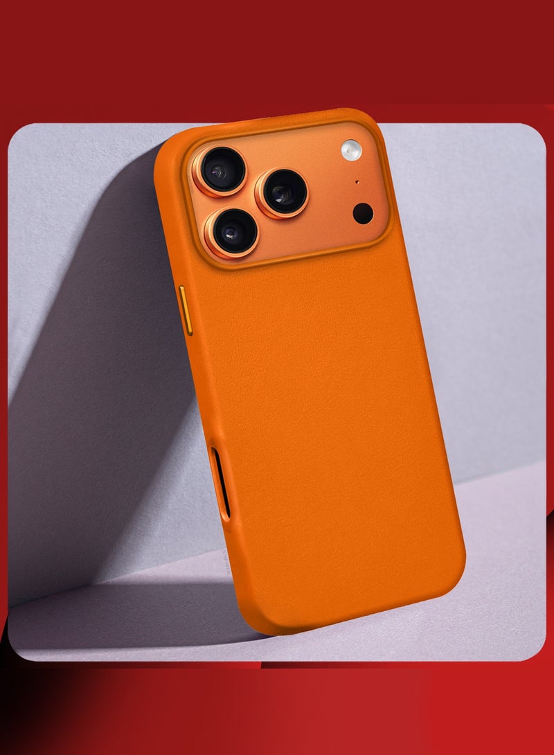 CATANES 2 Pieces Premium Leather Case for iPhone 17 Pro – Shockproof, Waterproof, Matte Finish, Anti-Slip, Slim Fit with Shockproof Screen Protector - Cosmic Orange - Image 5