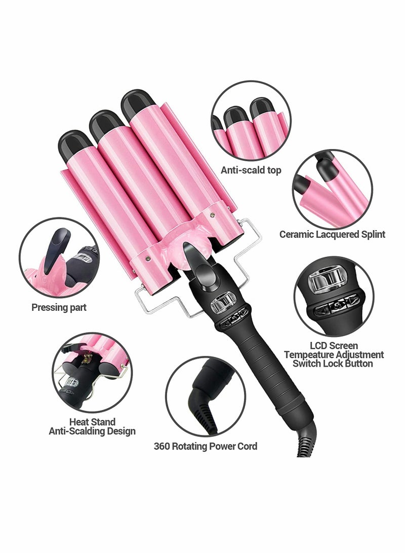 Curling Iron Wand 3 Barrel Curling Iron Upgraded 25mm 3 Barrel Wand Instant Heating Temperature Adjustable Ceramic Hair Curling Iron with LCD Display Long/Short Hair Curlers - Image 3