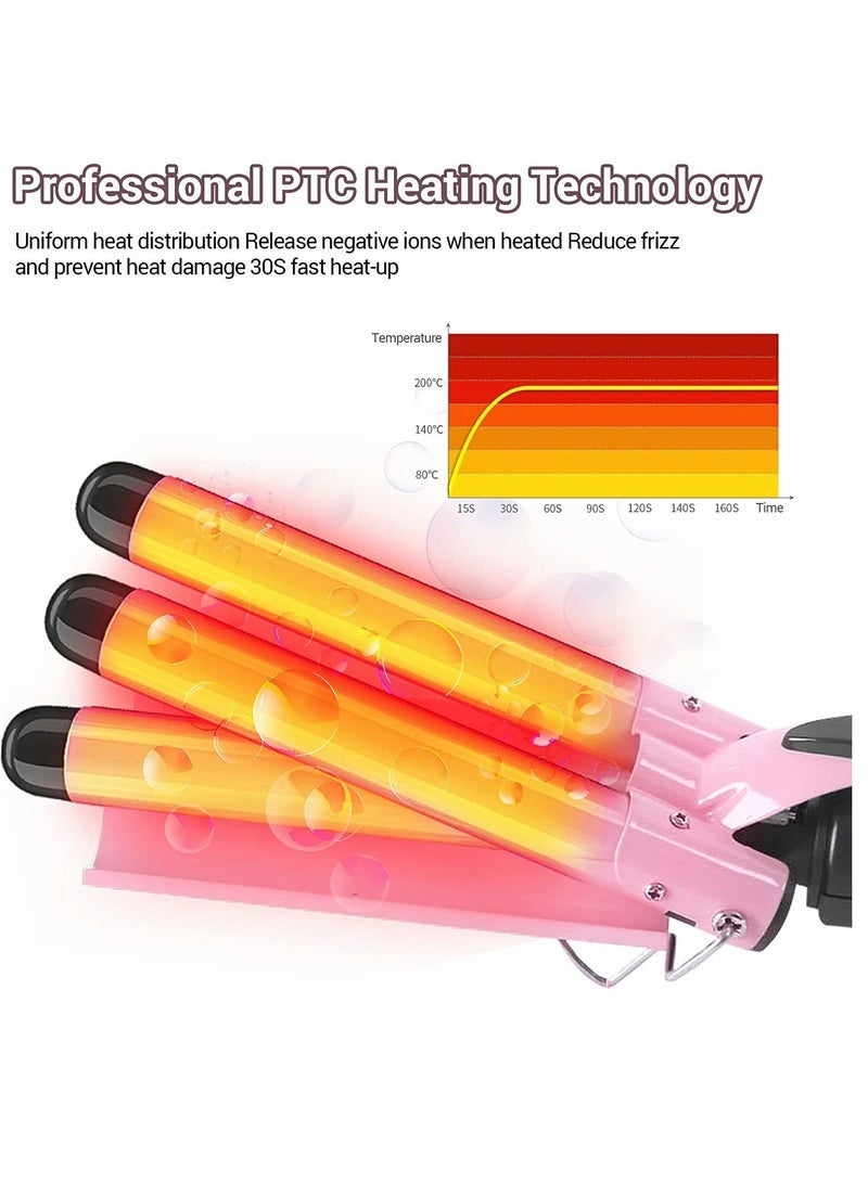 Curling Iron Wand 3 Barrel Curling Iron Upgraded 25mm 3 Barrel Wand Instant Heating Temperature Adjustable Ceramic Hair Curling Iron with LCD Display Long/Short Hair Curlers - Image 4