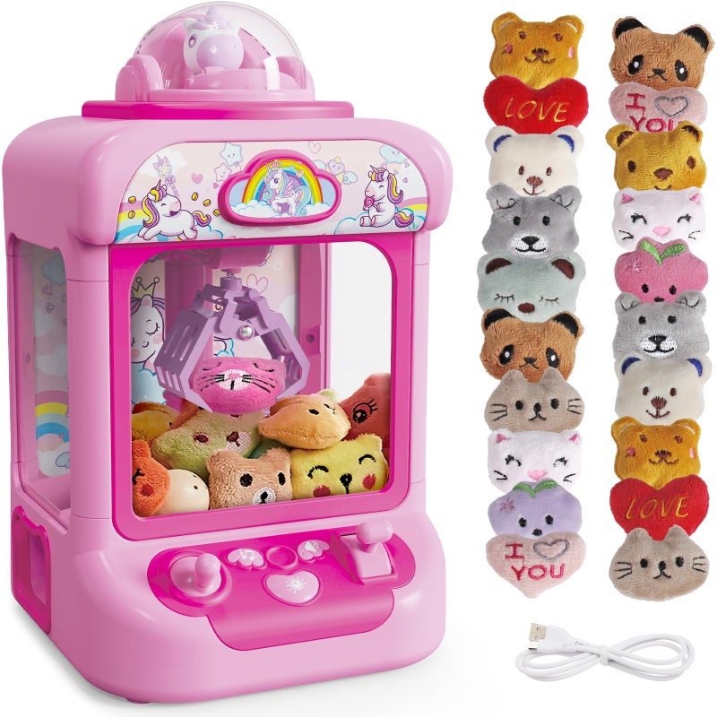 Marlrin Claw Machine for Kids, Mini Vending Machine Girls Unicorn Toys, Candy Grabber Prize Dispenser with Sound & 20 Mini Plush Toys, Electronic Arcade Game Indoor Toy for Home Party Birthday Gifts - Image 1