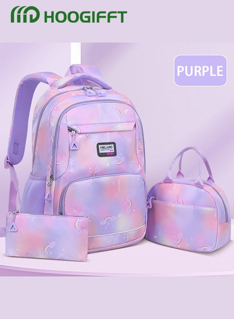 Stylish Girls School Backpack with Rainbow Print Fits 15 Inch Laptop Insulated Lunch Bag for Teens Boys and Kids Multicolor