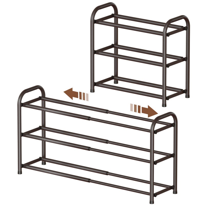 Gonfoam 3Tier Expandable Shoe RackAdjustable Shoe Shelf Storage Organizer Heavy Duty Metal Free Standing Shoe Rack for Entryway Closet Doorway Bronze