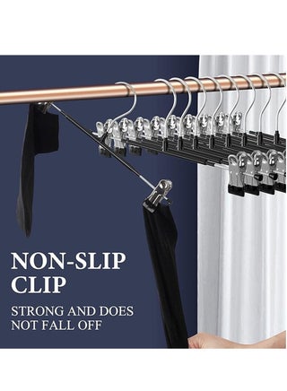 Pants Hangers,10 Pack Adjustable Skirt Hangers Metal Pants Hangers, Heavyduty, Non Slip Slimline, Space-Saving Skirt Holders with 360 ° Swivel Hooks, Adjustable Clips, Trouser Hangers - view 2