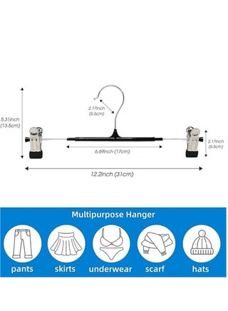 Pants Hangers,10 Pack Adjustable Skirt Hangers Metal Pants Hangers, Heavyduty, Non Slip Slimline, Space-Saving Skirt Holders with 360 ° Swivel Hooks, Adjustable Clips, Trouser Hangers - view 4