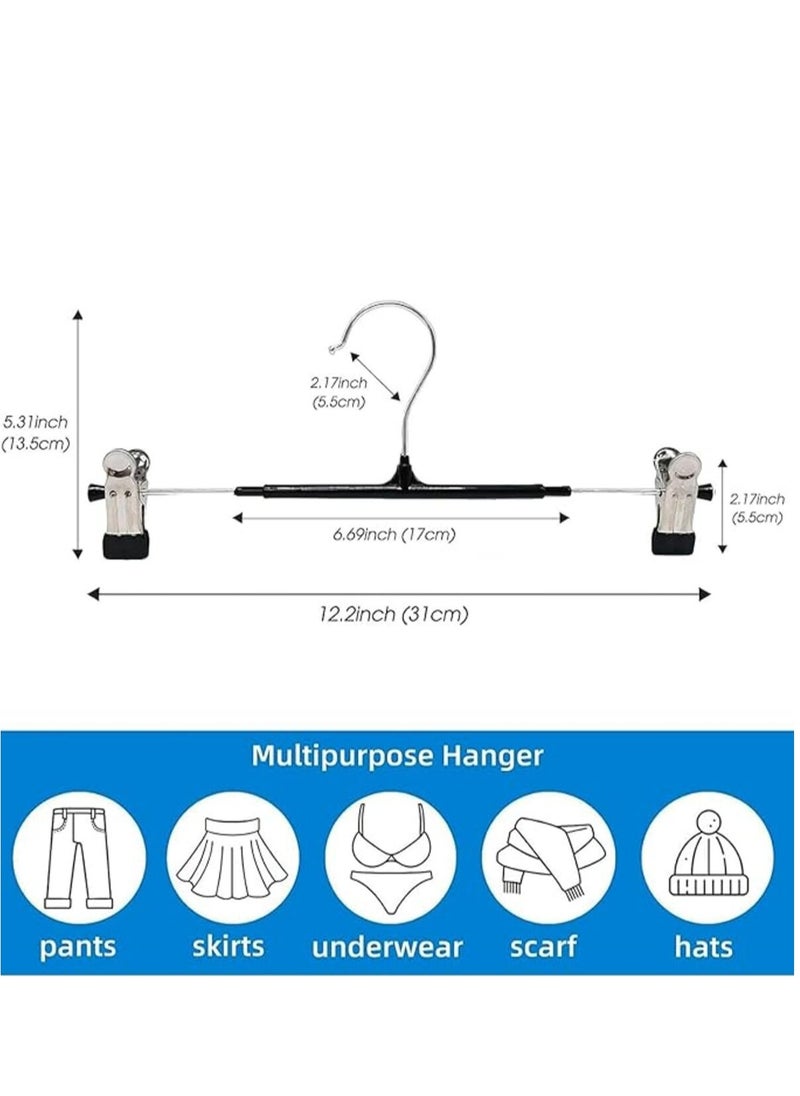 LYNLYN Pants Hangers,10 Pack Adjustable Skirt Hangers Metal Pants Hangers, Heavyduty, Non Slip Slimline, Space-Saving Skirt Holders with 360 ° Swivel Hooks, Adjustable Clips, Trouser Hangers  - Image 4