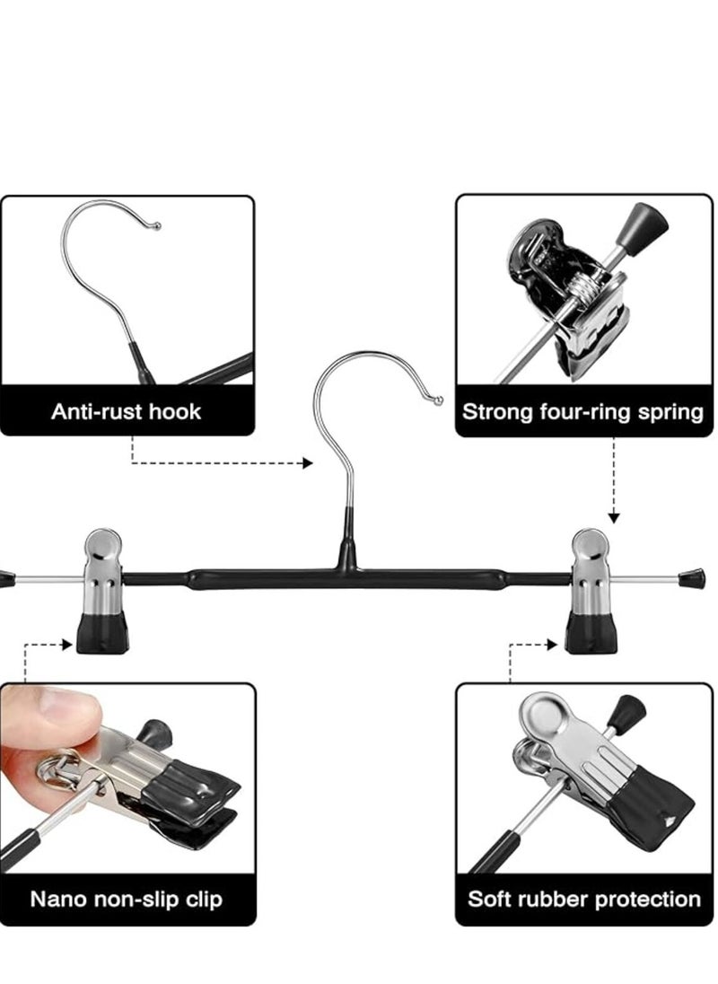 LYNLYN Pants Hangers,10 Pack Adjustable Skirt Hangers Metal Pants Hangers, Heavyduty, Non Slip Slimline, Space-Saving Skirt Holders with 360 ° Swivel Hooks, Adjustable Clips, Trouser Hangers  - Image 5