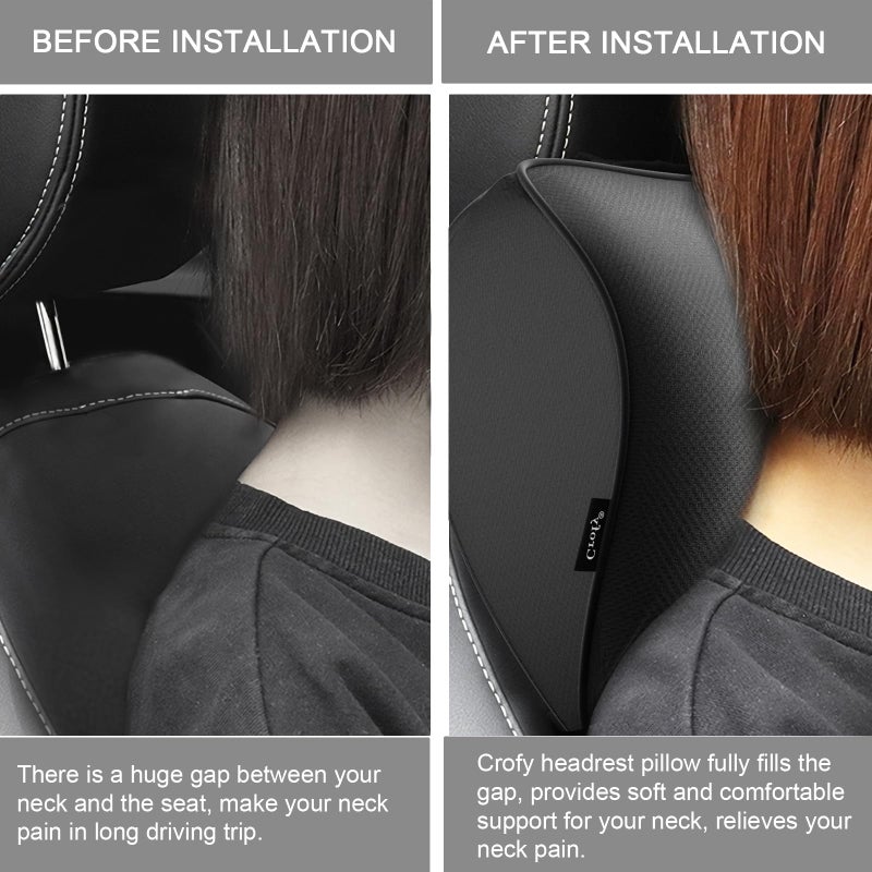 Crofy 2-Pack Car Neck Pillow, Softness Car Headrest Pillow for Driving with Adjustable Strap, 100% Memory Foam and Breathable Removable Cover, Comfortable Ergonomic Design, Black - Image 5