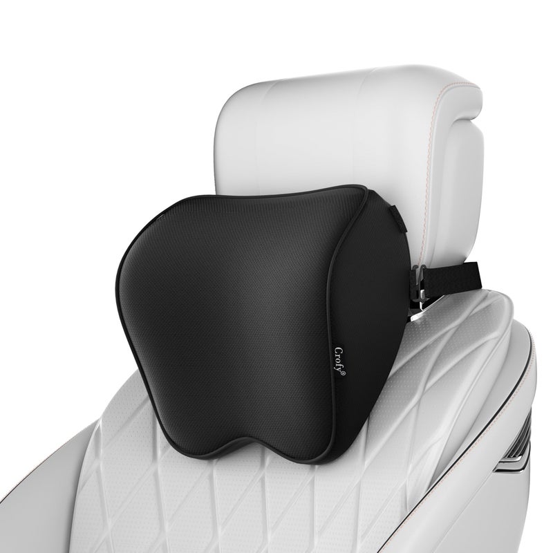 Crofy 2-Pack Car Neck Pillow, Softness Car Headrest Pillow for Driving with Adjustable Strap, 100% Memory Foam and Breathable Removable Cover, Comfortable Ergonomic Design, Black - Image 1