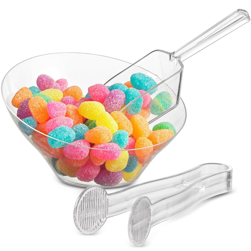 JoyServe 6 oz Clear Plastic Dessert Bowls (16 Pcs) with (8) Scoops and (8) Tongs  Angled Hard Disposable Ice Cream Bar Cups and Candy Buffet Containers Set for Serving Food  Appetizers  Buffets  Party Supplies - Image 3