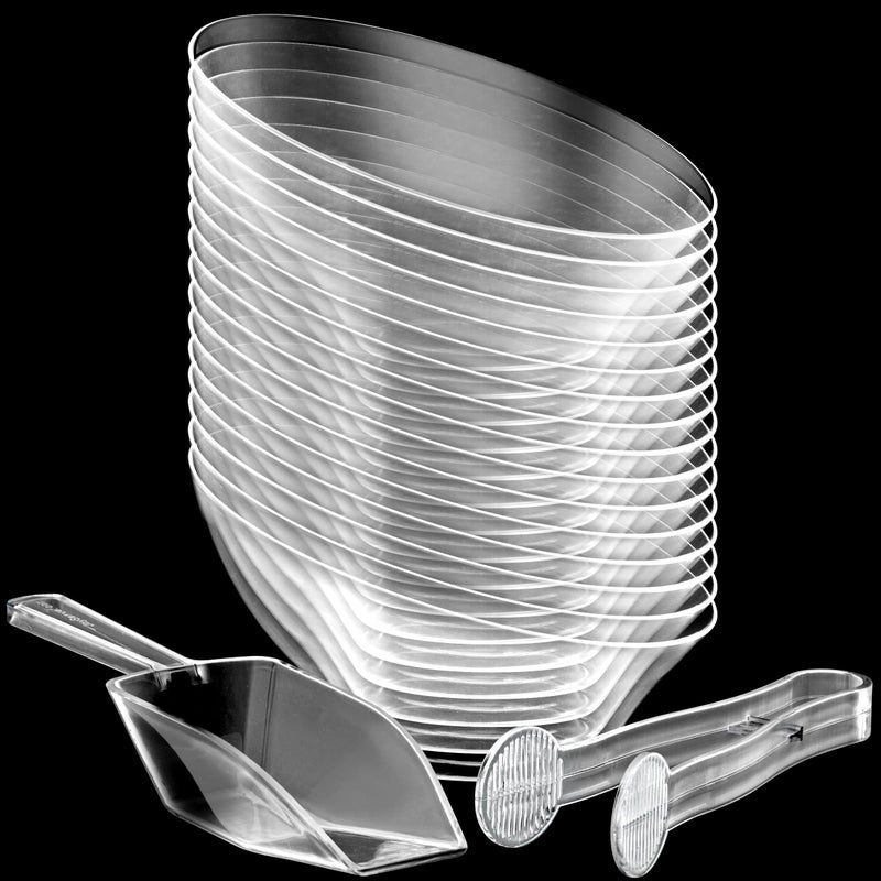 JoyServe 6 oz Clear Plastic Dessert Bowls (16 Pcs) with (8) Scoops and (8) Tongs  Angled Hard Disposable Ice Cream Bar Cups and Candy Buffet Containers Set for Serving Food  Appetizers  Buffets  Party Supplies - Image 4