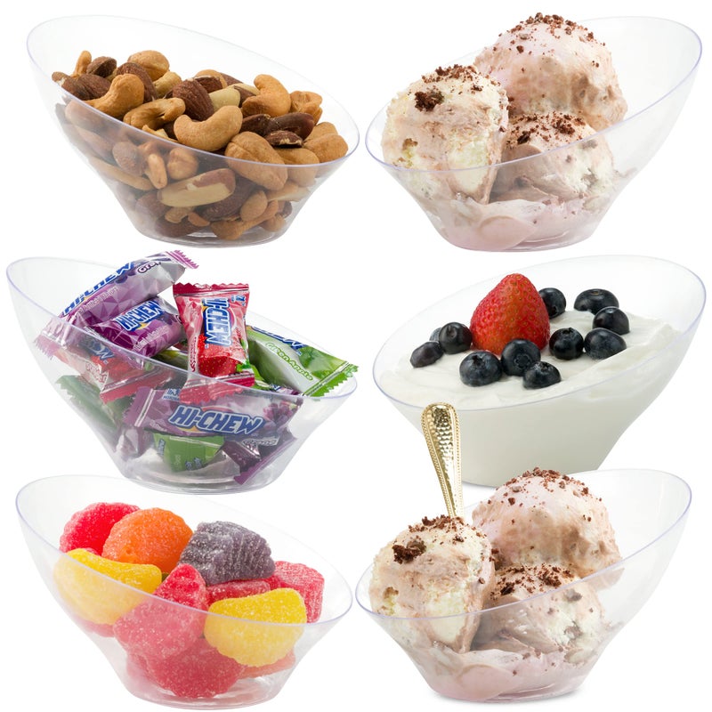 JoyServe 6 oz Clear Plastic Dessert Bowls (16 Pcs) with (8) Scoops and (8) Tongs  Angled Hard Disposable Ice Cream Bar Cups and Candy Buffet Containers Set for Serving Food  Appetizers  Buffets  Party Supplies - Image 5