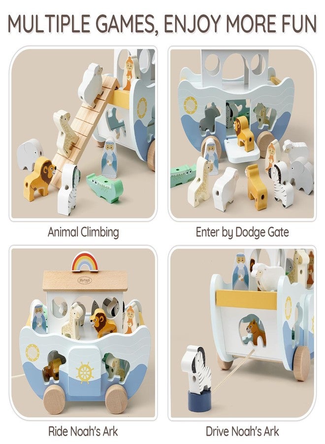 Joyreal Wooden Noah's Ark Toy for 1 Year Old Baby Boy and Girl Baptism Gift - Neutral Color Montessori Educational Toy with Animal Shape Sorter - Christian Toys for Toddler 1-3 Christmas Birthday Gift - Image 5