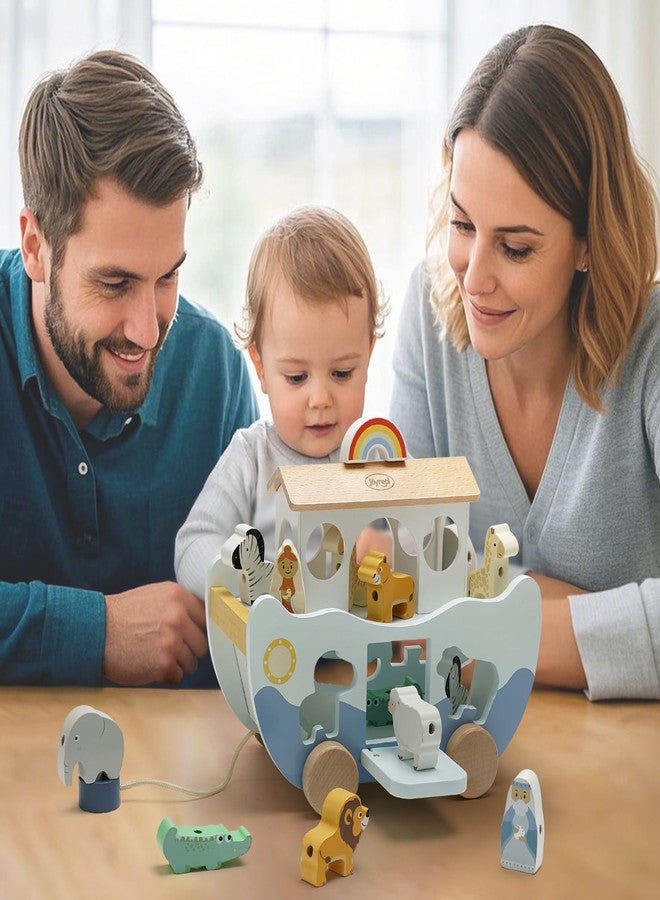 Joyreal Wooden Noah's Ark Toy for 1 Year Old Baby Boy and Girl Baptism Gift - Neutral Color Montessori Educational Toy with Animal Shape Sorter - Christian Toys for Toddler 1-3 Christmas Birthday Gift - Image 2