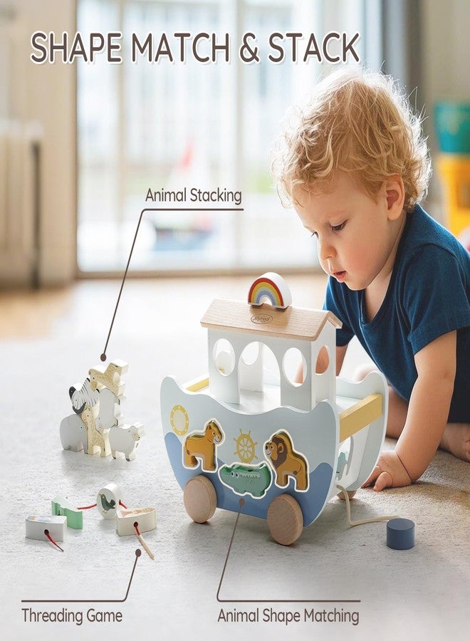 Joyreal Wooden Noah's Ark Toy for 1 Year Old Baby Boy and Girl Baptism Gift - Neutral Color Montessori Educational Toy with Animal Shape Sorter - Christian Toys for Toddler 1-3 Christmas Birthday Gift - Image 4