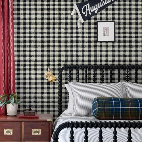 JiffDiff Modern Plaid Wallpaper Peel and Stick Mosaic Checkered Contact Paper Lattice Waterproof Self Adhesive Stick on Wallpaper 14.4 sq. ft (17.3" x 120" Black) - Image 2